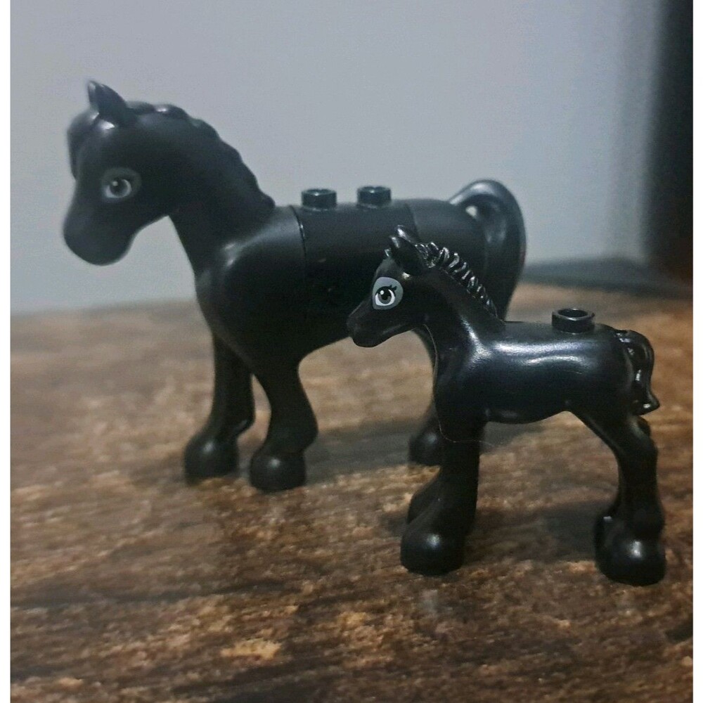 LEGO Minifigure Horse Mama & Baby Foal Black Set Friends Farm Barn Animal Pet
